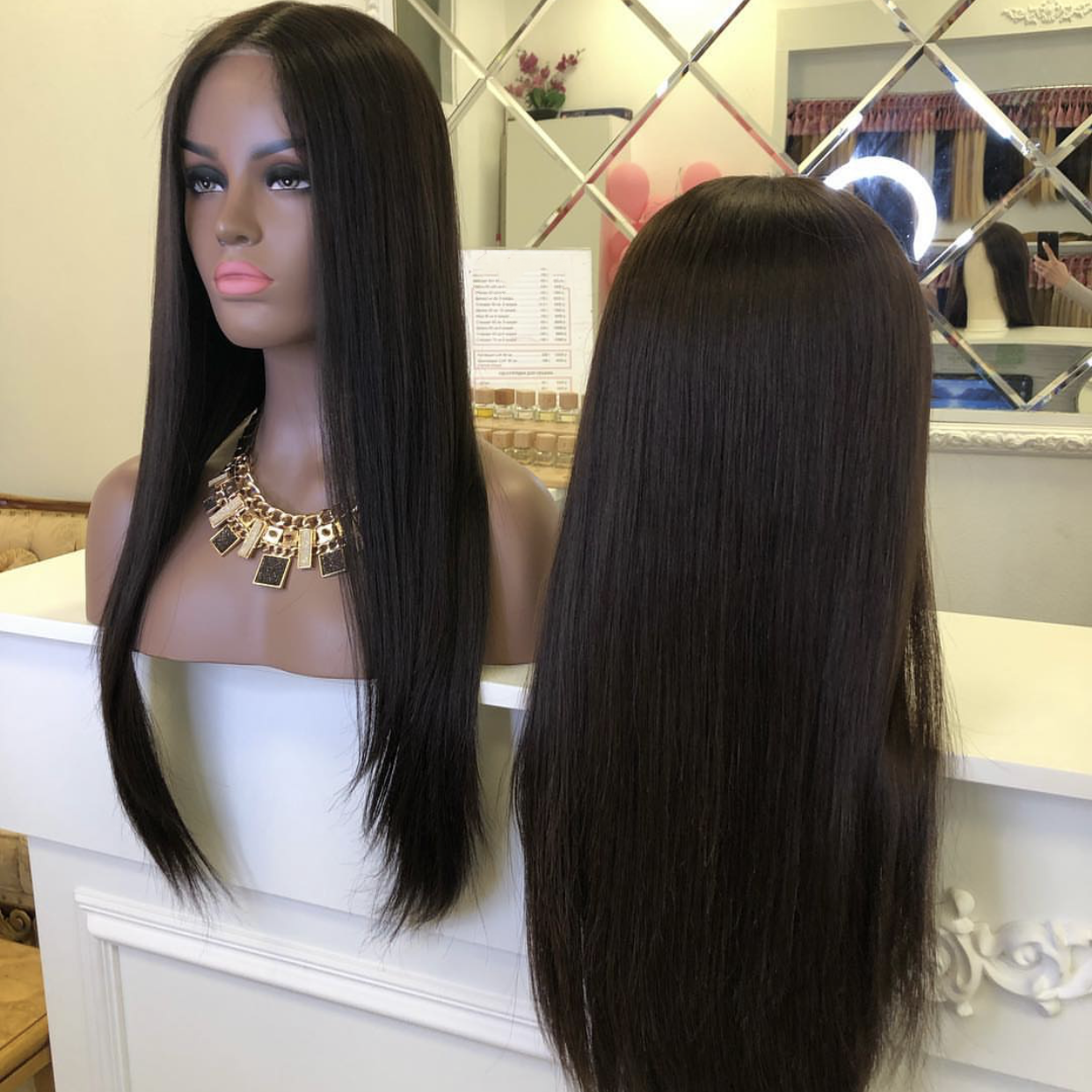 Long Ponytail Wig off black Swisslace 2020 Ready to Ship Off Black High Ponytail Straight Virgin Full  main image 2