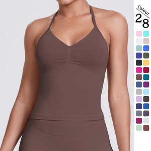 Débardeur <span class=keywords><strong>tricot</strong></span>é uni à dos nu, short de course et de fitness, vêtements de yoga - Product Image 2