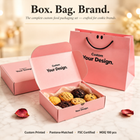 Boîte à biscuits rose personnalisée avec sac en papier, ensemble d'emballage de boulangerie en carton recyclé pour biscuits, faible MOQ pour les petites entreprises