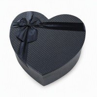 Boîte à fleurs rigide en forme de cœur noire et blanche, 2 mm, pour mariage, Saint-Valentin, vente en gros, boîte cadeau personnalisée, ruban, nœud