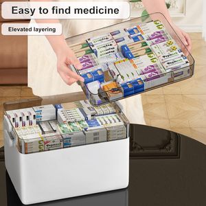Caja organizadora de botiquín de 3 niveles de gran capacidad portátil para el hogar L con asa de cuero y tapas - Product Image 5