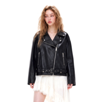 Veste en similicuir pour femme, style motard, coupe ajustée, fermeture éclair, classique, OEM ODM, vente en gros