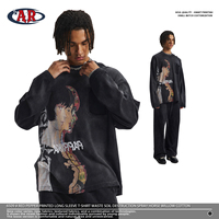 T-shirt à manches longues épais pour homme, 325 g/m², 100 % coton, effet vieilli, délavé par pulvérisation, coupe oversize, style streetwear, vente en gros
