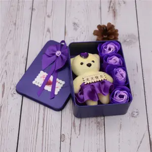 Soap Flower Rose Head Christmas Valentine's Gift Box Nature Artificial Colorful Rose Flower Soap With Bear Toy