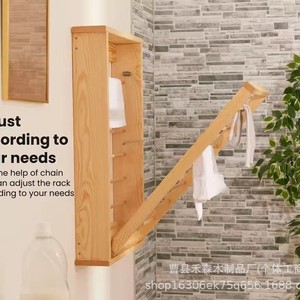 ราวตากผ้าติดผนังแบบพับได้ 3 ชั้น ชั้นวางของไม้สำหรับใช้ภายในอาคาร - Product Image 3