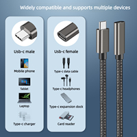 Cable de Extensión Tipo C de Carga Súper Rápida para Laptop, Cable Trenzado USB 3.2 de Nailon PD 60W para iPhone 18 Pro Max
