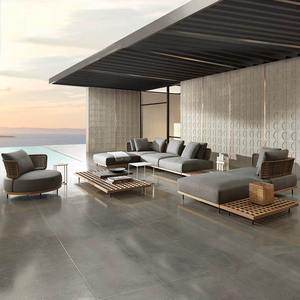 Ensemble de canapés de cour extérieure, style nordique, villa, hôtel, mobilier de jardin, bois massif, imperméable, protection solaire, tissage de vigne, canapé en teck - Product Image 3