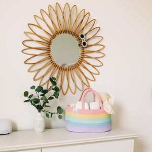 Cesta de Almacenamiento Portátil de Cuerda de Algodón para Juguetes y Pañales de Bebé, Diseño Arcoíris Pastel, Organizador de Pañales para Mamá con Asas - Product Image 5