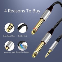 3.5mm TRS 3 Kutuplu Çift 6.35MM Mono Y Splitter Kablo Koaksiyel Stereo Ses Y-Kablosu PVC Gitar/Hoparlör Amplifikatör Bağlantısı için