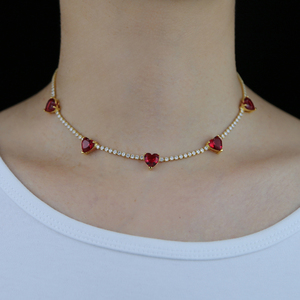 Regalo <span class=keywords><strong>di</strong></span> san valentino moda colorato cuore rosa bianco <span class=keywords><strong>di</strong></span> alta qualità ghiacciato fuori Bling CZ catena da Tennis collana <span class=keywords><strong>di</strong></span> cuore gioielli da donna - Product Image 6