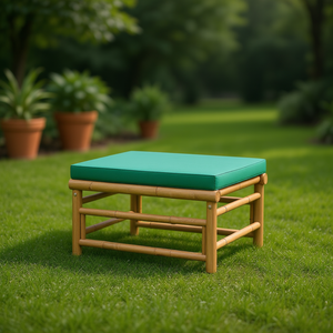 Poggiapiedi da Giardino in Bambù con Cuscino Verde in Poliestere, Accessorio per Sedia da Giardino di Medie Dimensioni - Product Image 2