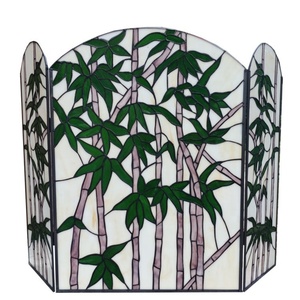 Mampara de Chimenea Personalizable de Bambú con Diseño Tiffany y Vidrio Tallado, 40''*28'', Sólida, para Decoración de Baño y Comedor - Product Image 4