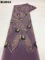 Tissu en dentelle perlée couleur oignon d'Arménie avec paillettes haut de gamme et broderies pour robes de mariée élégantes