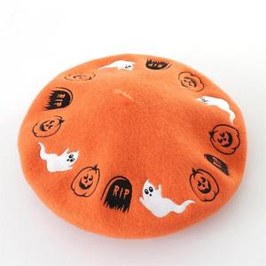 Mode Winter Oranje Baskische Baret Unieke Halloween Borduren Logo Goedkope Franse Baretten - Product Image 2