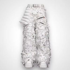 DiZNEW, pantalones vaqueros blancos sueltos, monos, pantalones vaqueros con cinturón recosido para hombre, pantalones vaqueros hechos en China de talla grande - Product Image 1