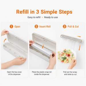 Distributeur de film alimentaire magnétique en plastique ABS avec <span class=keywords><strong>coupe</strong></span>-lame à glissière fluide – Support rechargeable pour film alimentaire de cuisine - Product Image 5