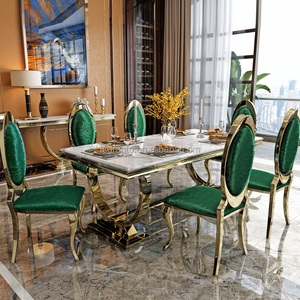 Tavolo da Pranzo <span class=keywords><strong>di</strong></span> <span class=keywords><strong>Design</strong></span> alla Moda con Piano <span class=keywords><strong>in</strong></span> <span class=keywords><strong>Marmo</strong></span> per Uso Domestico <span class=keywords><strong>in</strong></span> Acciaio Inossidabile - Product Image 4