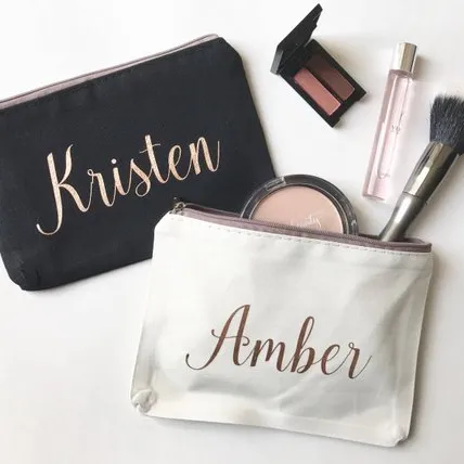 Mayorista Personalizar Logotipo Impresión 100% Algodón Cremallera Neceser de Viaje Bolsa de Cosméticos de Lona de Maquillaje