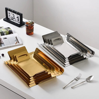 Plateau de service moderne de luxe en acier inoxydable pour fruits et collations, plateau à fond plat de grande taille pour pâtisseries et desserts, plateau de service en métal