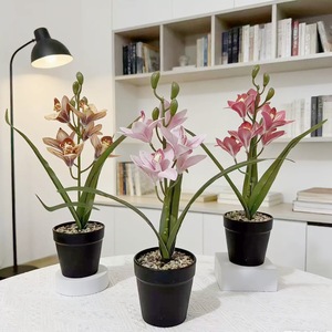 Bonsái artificial de Cymbidium Paulon de 38 cm de altura, planta en maceta, decoración para el hogar, sala de estar, adorno interior, flores de plástico - Product Image 1