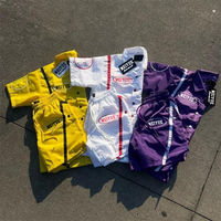 Ensemble chemise coupe-vent sportive avec logo personnalisé pour hommes, veste polo en nylon respirant et short, ensemble survêtement deux pièces en patchwork