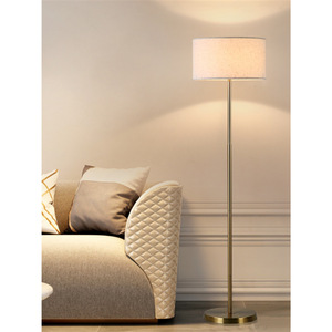 Lámpara de Pie Moderna de Latón con Pantalla Blanca Tipo Tambor, LED, Base E26, Luz Blanca Cálida 3500K, Regulable, CRI 90, Iluminación Residencial - Product Image 1