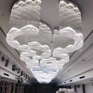 Sang Trọng Mặt Dây Chuyền Màu Trắng Chiếu Sáng Ăn Dự Án Khách Sạn Nhà Hàng Trang Trí Vòng Pha Lê Trần Cao Đèn Chùm - Product Image 6