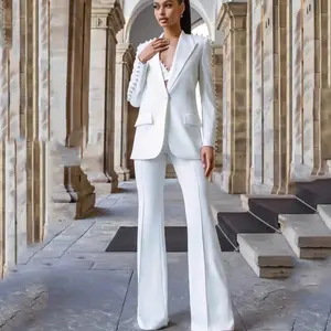 OEM Service 2023 Designer Blazer Suit Set Women's Pearl Decoration Single Button Blazer Pants Suit