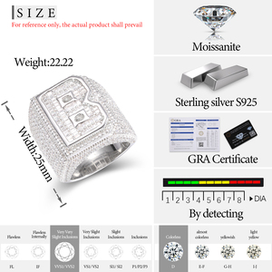 Bague Personnalisée D VVS Moissanite Baguette, Initiales A-Z 26 Lettres, pour Femmes Hommes Couples, Nom Alphabet Iced Out, Bijoux Hip Hop - Product Image 6