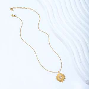 Deslustre joyería libre Memoria Lindia 18K chapado en oro Acero inoxidable diseño ovalado piedra Natural colgante girasol collar - Product Image 4