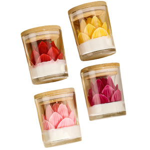 Lotus Flower Shaped Scented Candle In Glass Jar Bamboo Lid Home Atmosphere Decor Ornament Festival Souvenir Gift - Product Image 5