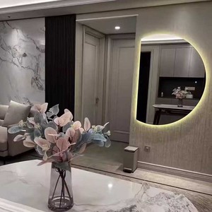 Specchio LED Intelligente Semicircolare a Figura Intera, Specchio da Parete Adesivo, Grande Specchio Senza Cornice - Product Image 4