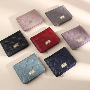 Top-Grain Cowhide Short <b>Wallet</b> for Women, Genuine Leather, Fashionable Diamond Quilted Buckle, <b>Card</b> <b>holder</b>, Ultra-Thin Coin Purs - Product Image 1