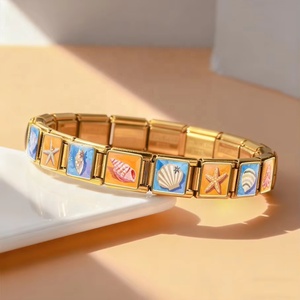 Pulsera de Eslabones Italianos de Moda de Verano con Conchas Marinas, Pulpos y Estrellas de Mar, Compatible con 9mm, para Creación de Joyería DIY, de Acero Inoxidable Esmaltado, Regalo - Product Image 1