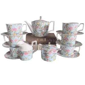 ชุดถ้วยชาและกาแฟ15ชิ้นลายดอกไม้สไตล์ยุโรปทำด้วยมือ - Product Image 1