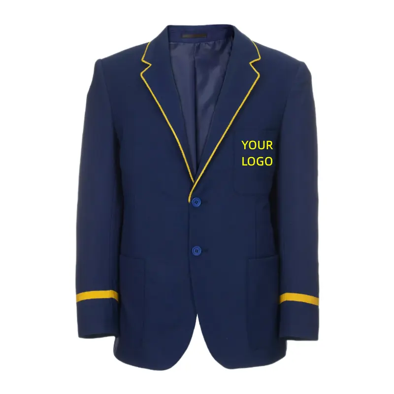 Toptan ucuz fiyat yüksek okul üniforması blazer rozeti donanma renk artı boyutu erkek takım elbise blazer