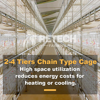 RETECH Cage agricole moderne automatique à 4 niveaux pour poulets de chair Équipement agricole pour poulets de chair avec alimentation des poulets de chair et équipement de sol