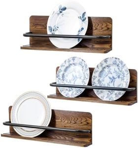 Ensemble de 3 supports de présentation muraux à double plaque en bois massif brûlé rustique cintres décoratifs en métal noir pour support de rangement de 6 à 10 pouces - Product Image 1