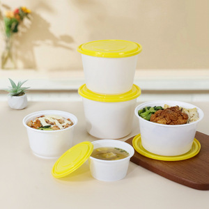 Disposable Takeaway Containers With Lids Food Grade PP <b>Microwaveable</b> Refrigerated Round Bowls Yellow White - Product Image 1