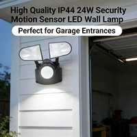 Lampe murale LED extérieure de haute qualité IP44 24W avec détecteur de mouvement de sécurité pour garage, parking, cour, avec 2 têtes
