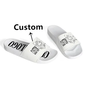 Zapatillas de playa de PVC para mujer, sandalias deslizantes con logotipo personalizado impreso, de diseñador, a la moda, venta al por mayor