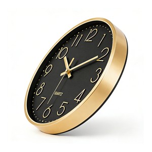 Reloj de Pared Sofisticado con Esfera Negra de 12 Pulgadas, Números 3D y Detalles Metálicos de Lujo para Restaurantes de Alta Gama o Cafeterías de Estilo Vintage - Product Image 2