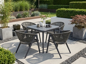 Ensemble de salle à manger de luxe 5 pièces noir pour patio, mobilier d'extérieur pour <span class=keywords><strong>jardin</strong></span> et véranda, <span class=keywords><strong>table</strong></span> en aluminium et 4 chaises en corde - Product Image 5
