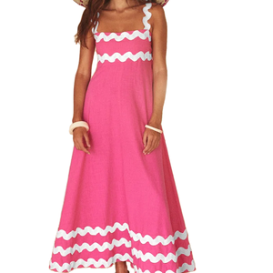 Vestido largo con tirantes hasta el suelo para <span class=keywords><strong>mujer</strong></span> <span class=keywords><strong>de</strong></span> verano, Patchwork <span class=keywords><strong>de</strong></span> encaje con columpio en el <span class=keywords><strong>pecho</strong></span>, cintura Natural - Product Image 2