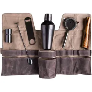 Professional Bartender Kit Bag Wax Canvas Set of 5 Pieces Bartender Kit Bag Rolling Up Bar Tool Holder Bag