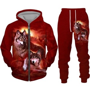 Nuovo Set Felpa con Cappuccio e Pantaloni della Tuta con Stampa 3D di <span class=keywords><strong>Lupo</strong></span>, Abbigliamento Casual Streetwear Autunnale con Zip, Personalizzabile - Product Image 6