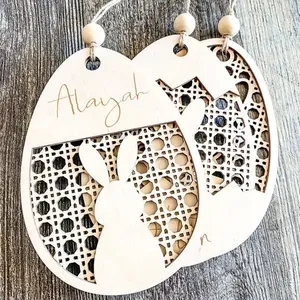 Etichetta personalizzata per coniglietto in legno personalizzata per cesto di pasqua etichetta in bianco Happy Easter Egg nome Tag incisione Laser - Product Image 1
