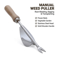 Désherbeur manuel en acier inoxydable avec manche en bois pour les parterres de fleurs, le désherbage des jardins potagers, le creusement et la transplantation
