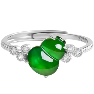 S925 silver <b>ring</b> set with natural A-grade jadeite lotus-shaped green ice-grained <b>jade</b>, women's style, adjustable design - Product Image 5