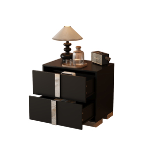Mirrored Nightstand With <b>2</b> <b>Drawers</b> Black Metal Foot Bedroom Living Room <b>Storage</b> Cabinet - Product Image 4